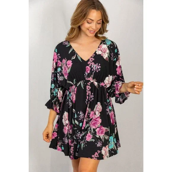 White Birch Floral Poet Sleeve Dress - Picture 4 of 6